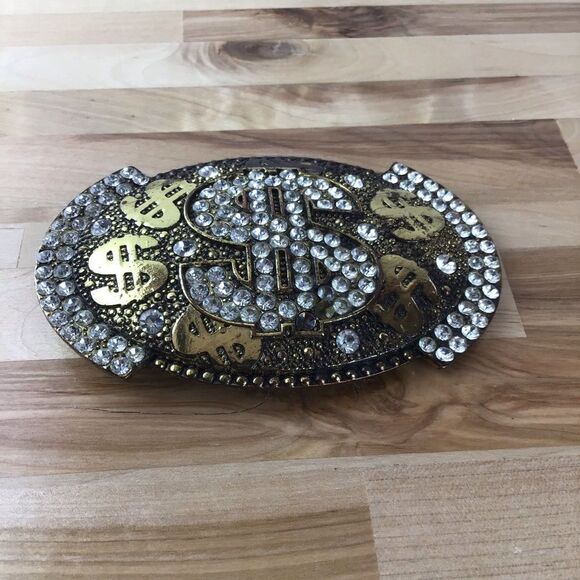 Vintage Buckle Belt money talk sign $ Crystal Gold silver bling bling Incrusted - Picture 2 of 12